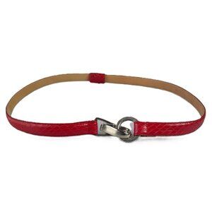 Red Calfskin Leather Snake Print Hook & Loop Adjustable Belt S Boho Office